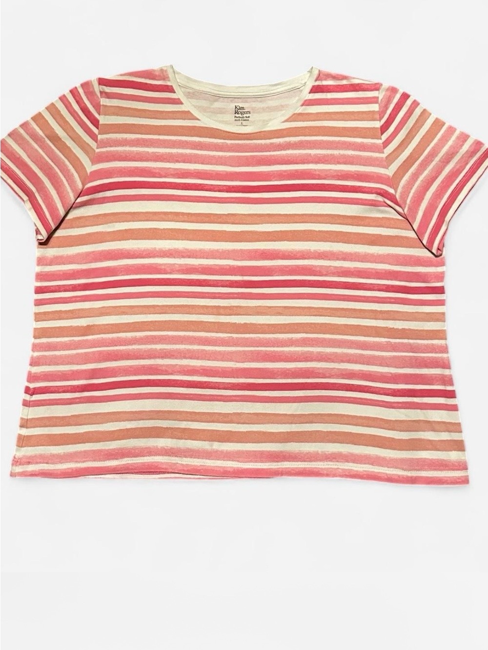 Kim Rogers Perfectly Soft Pink & Cream Striped Short Sleeve Tee